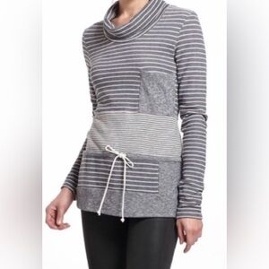 aturday Sunday Striped Cowl Neck Drawstring Sweatshirt Small Cozy Pullover